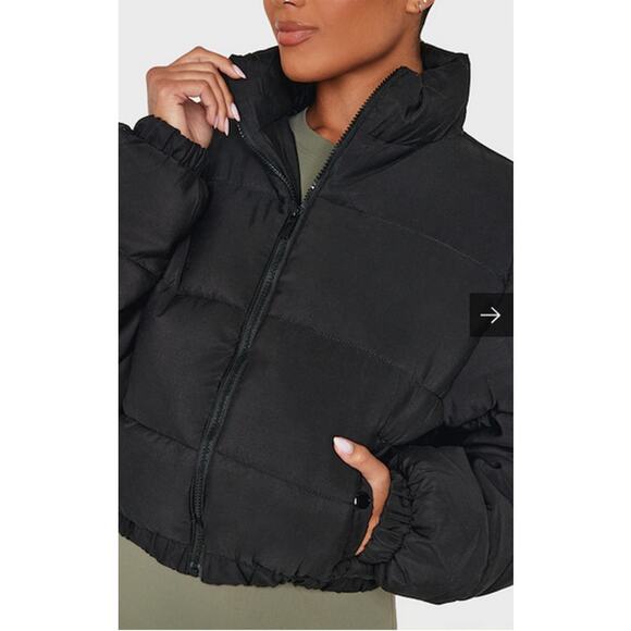 Pretty Little Thing Black Cropped Bubble Puffer NWT Size 12 - Picture 4 of 5